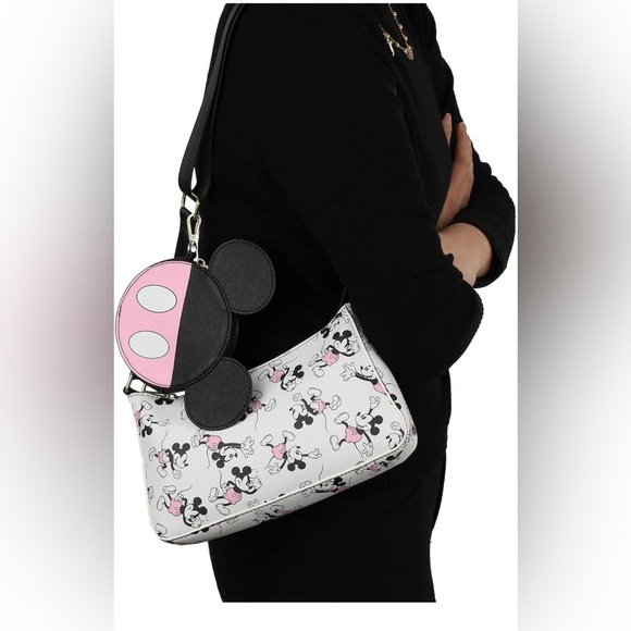 Disney Mickey Mouse Women's White Handbag With Removable Coin Purse - Picture 3 of 15